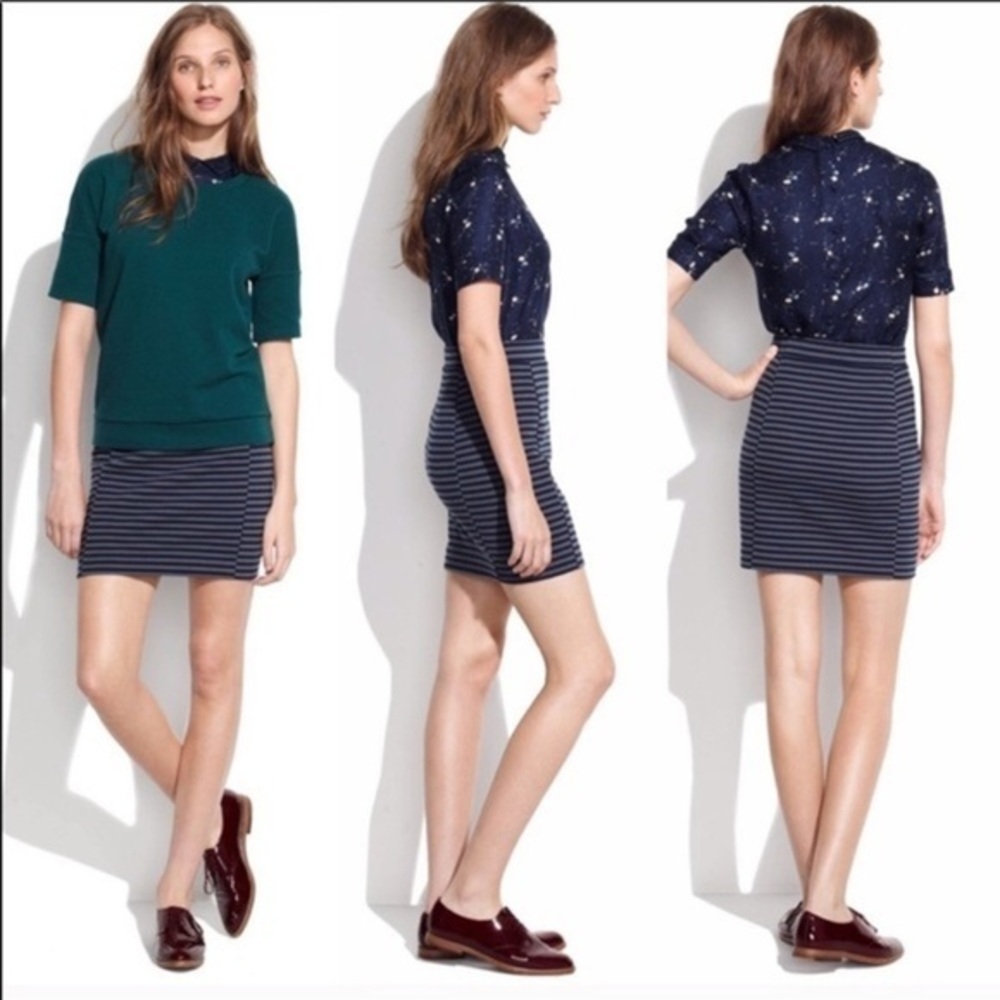 MADEWELL RIDGESTRIPE STRIPED STRETCH KNIT BLUE GREY PENCIL SKIRT S